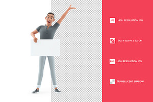 3D Happy Character Man Holding Placa, a Person Illustration by 3DMask