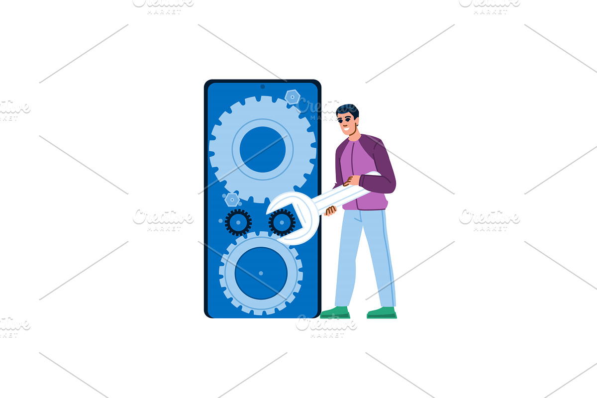 Technician adjusting gears of a, a Technology Illustration by pikepicture