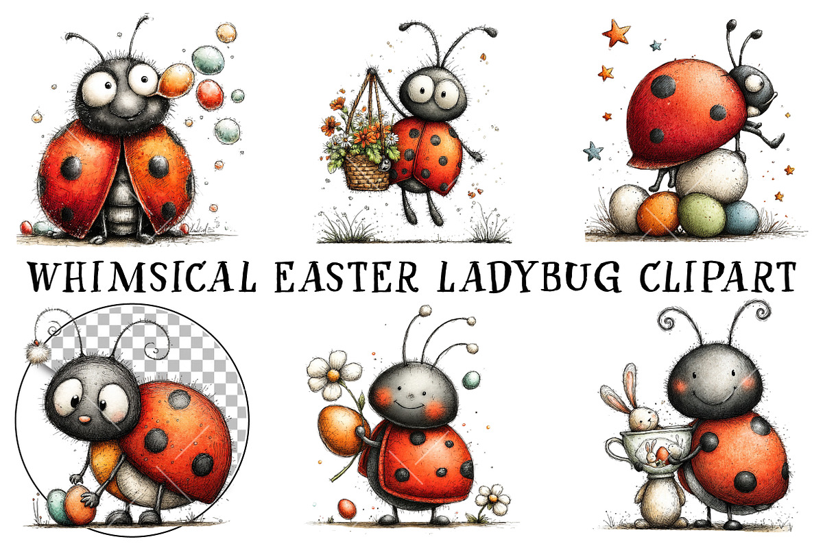 Whimsical Easter Ladybug Clipart, an Illustration by OK Design (Photo 2 of 6)