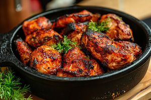 Tasty grilled salmon with spices on plate, a Food & Drink Photo by AlyaAnd