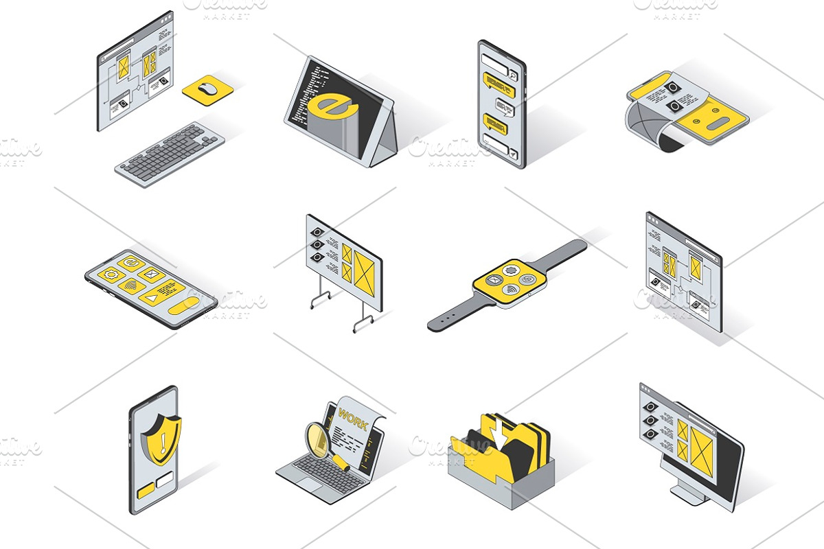 User Interface Isometric Icons, an Outline Icon by alexdndz