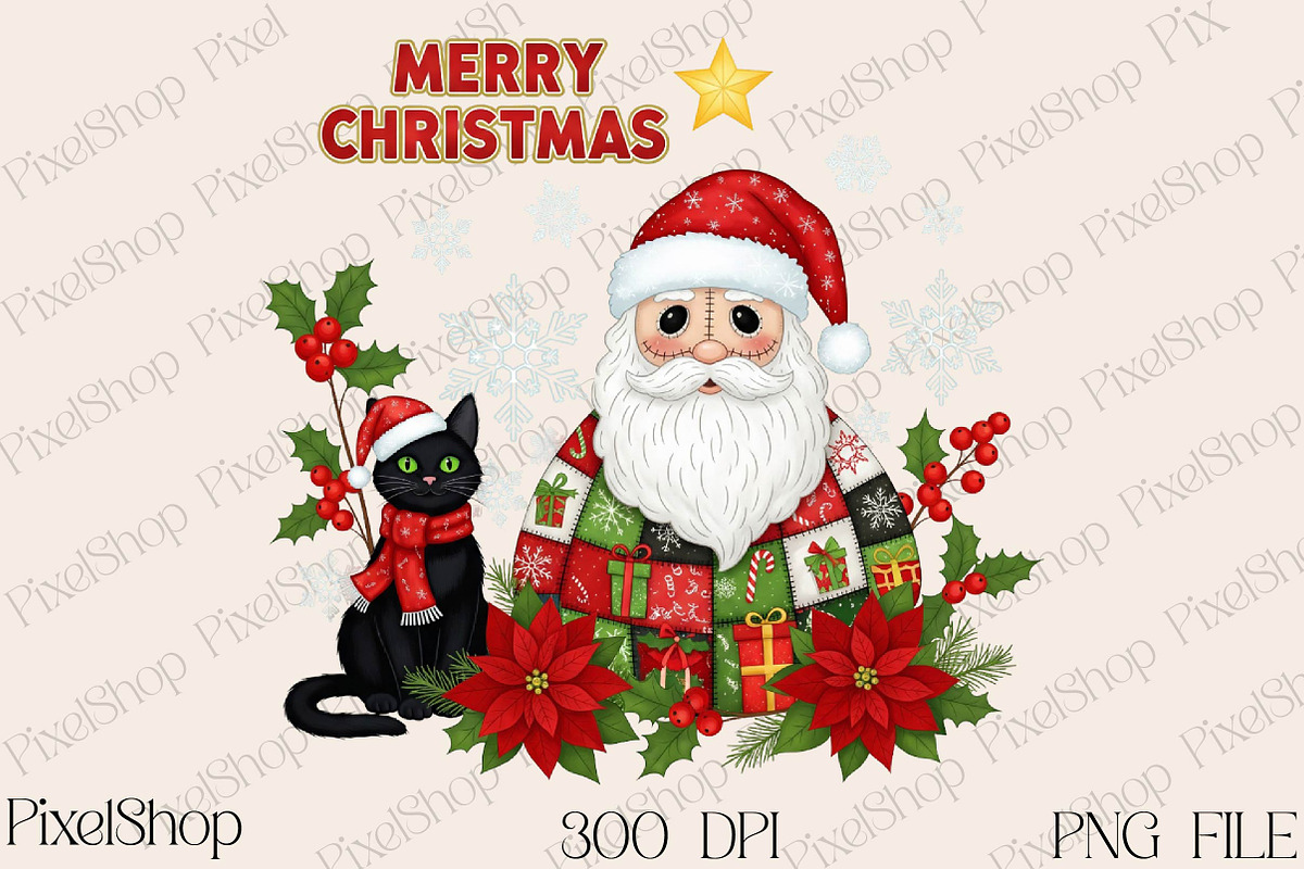 Merry Christmas Patchwork Santa, an Illustration by DreamPrint404 (Photo 1 of 4)