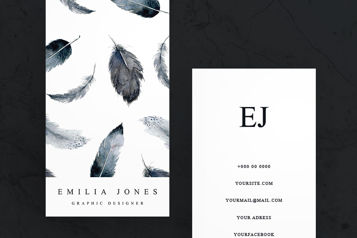 Watercolor feather business card, a Card Template by MH Design Template (Photo 2 of 6)