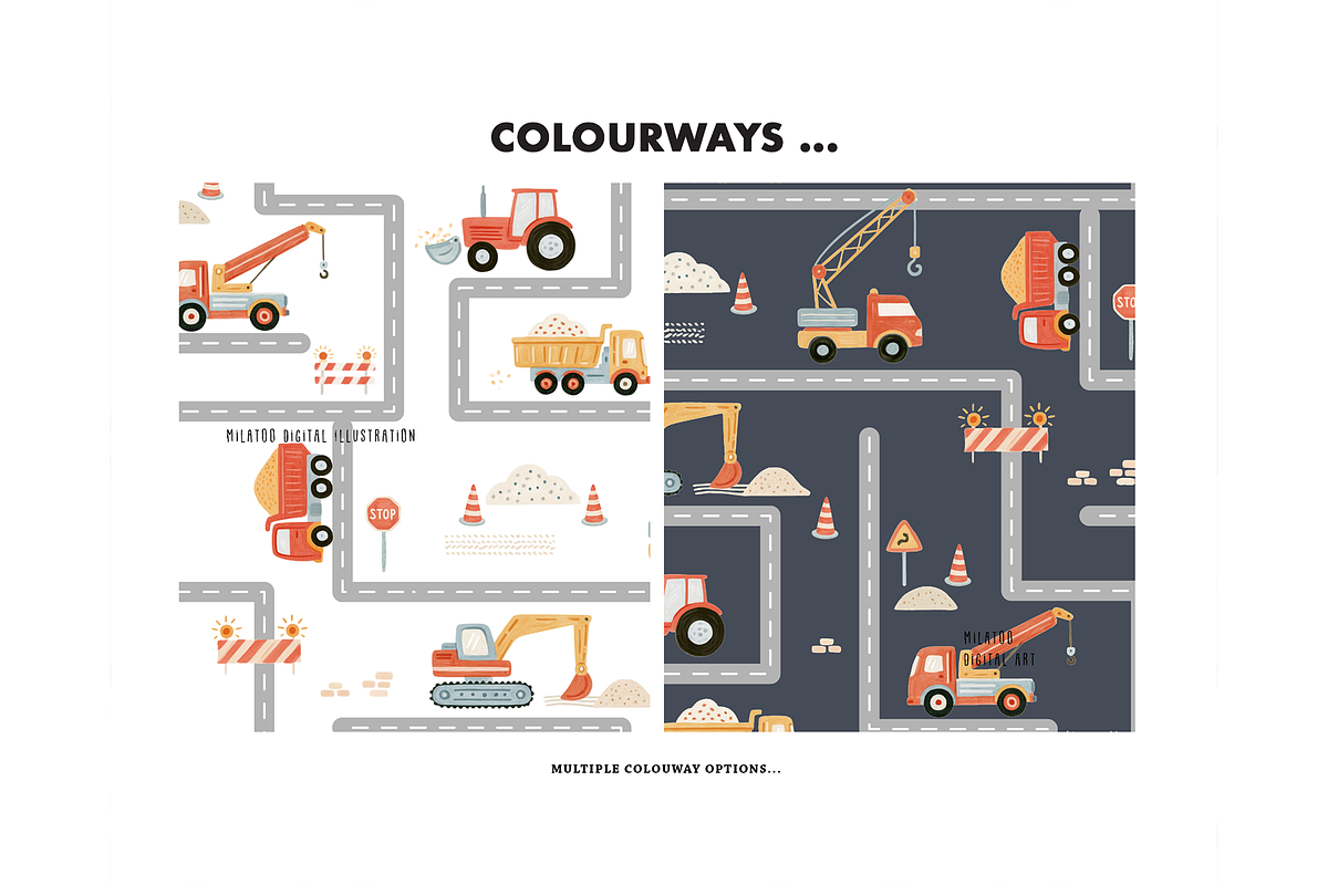 Construction Truck Seamless Pattern, a Pattern Graphic by Milatoo (Photo 4 of 4)
