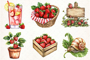 Strawberry Garden Clipart, an Illustration by Watercolor design (Thumbnail 2 of 4)