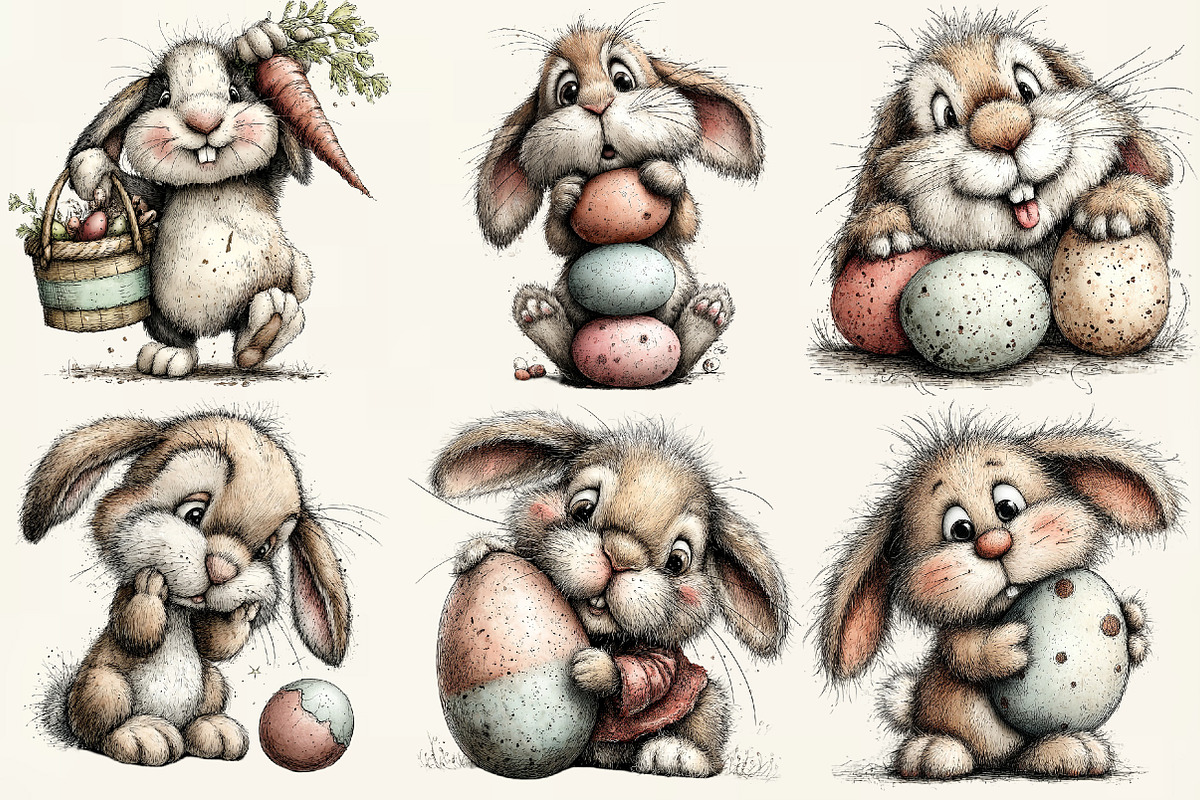 Whimsical Bunny Easter Clipart, an Illustration by DreamCafeArt (Photo 3 of 6)