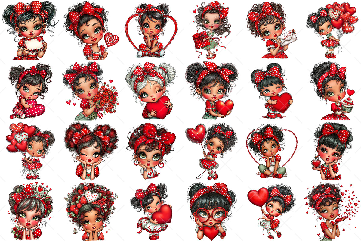 Whimsical Valentine Girls Clipart, an Illustration by Craft Nest (Photo 3 of 6)