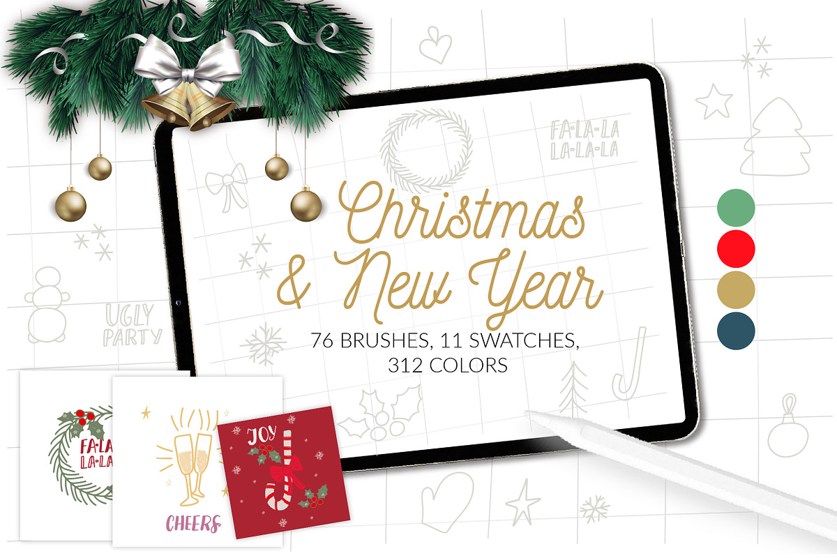 Christmas Procreate brushes BUNDLE, a Brush Add-On by Let's Art
