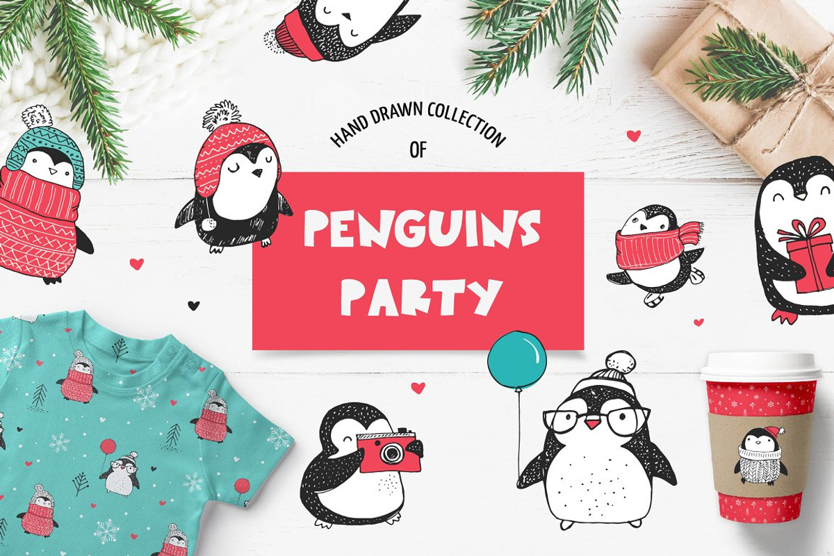Cute penguin icons, Christmas cards, an Illustration by Marish (Photo 1 of 6)