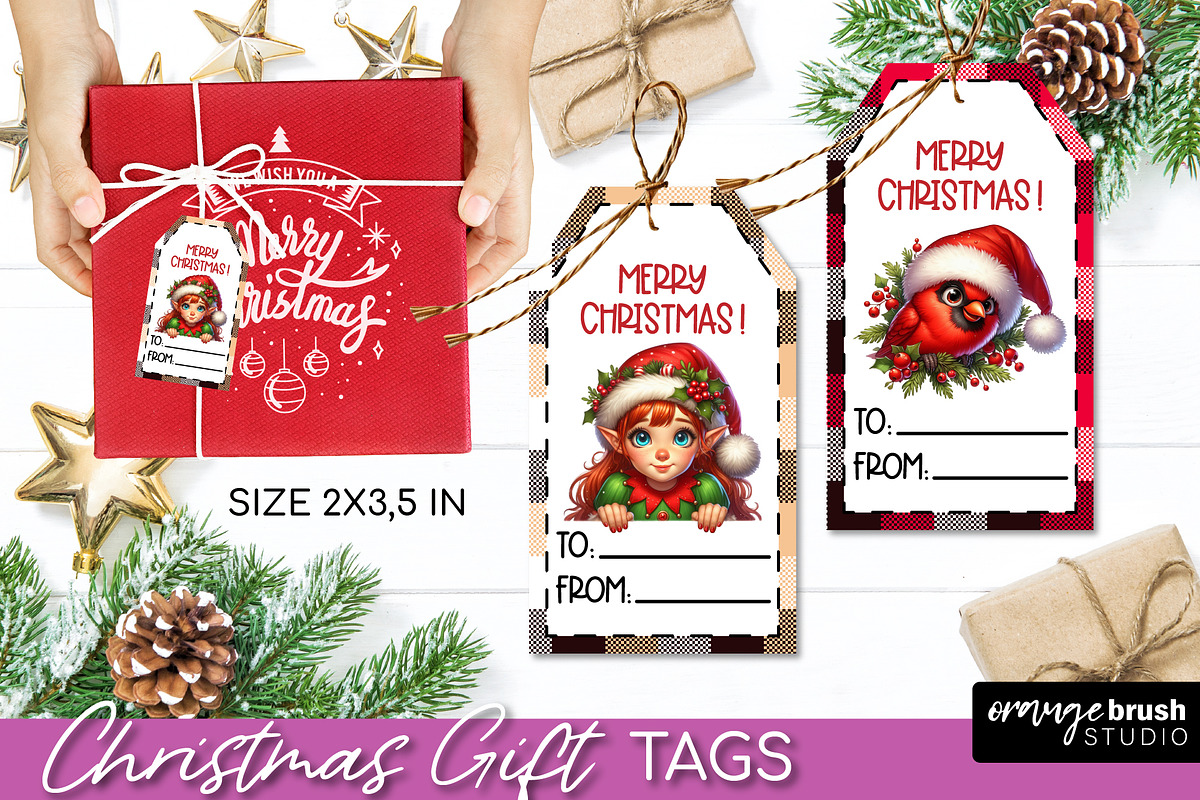 Cute Christmas Printable Gift Tags, a Seasonal Illustration by Orange Brush Studio (Photo 4 of 10)