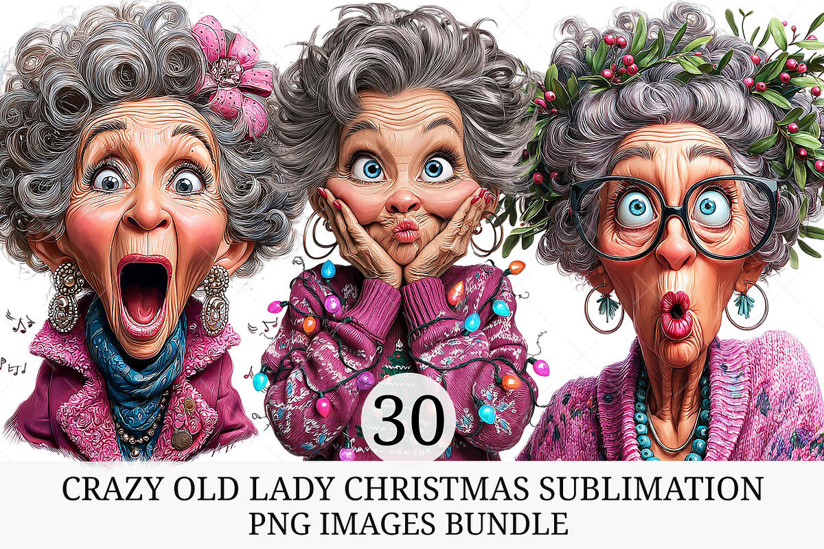 Crazy Old Lady Christmas Sublimation, an Illustration by Craft Nest (Photo 1 of 9)