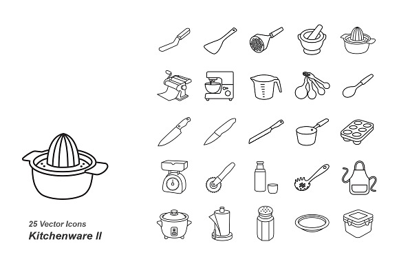 Kitchenware Ii Outlines Vector Icons