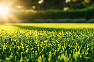 Vibrant, lush green lawn illuminated, a Nature Photo by MistyDay