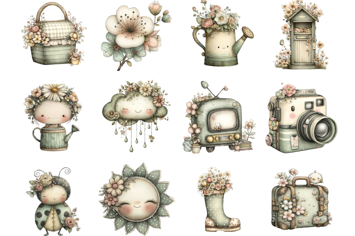 Whimsical Retro Spring Clipart, an Illustration by Designking (Photo 2 of 5)