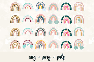 24 Boho Rainbows Bundle SVG PNG PDF