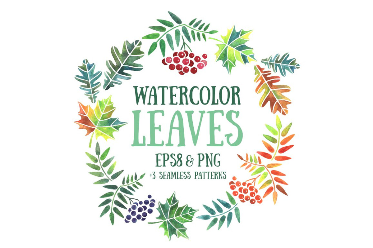 Watercolor leaves, a Pattern Graphic by LunaSolvo (Photo 1 of 2)