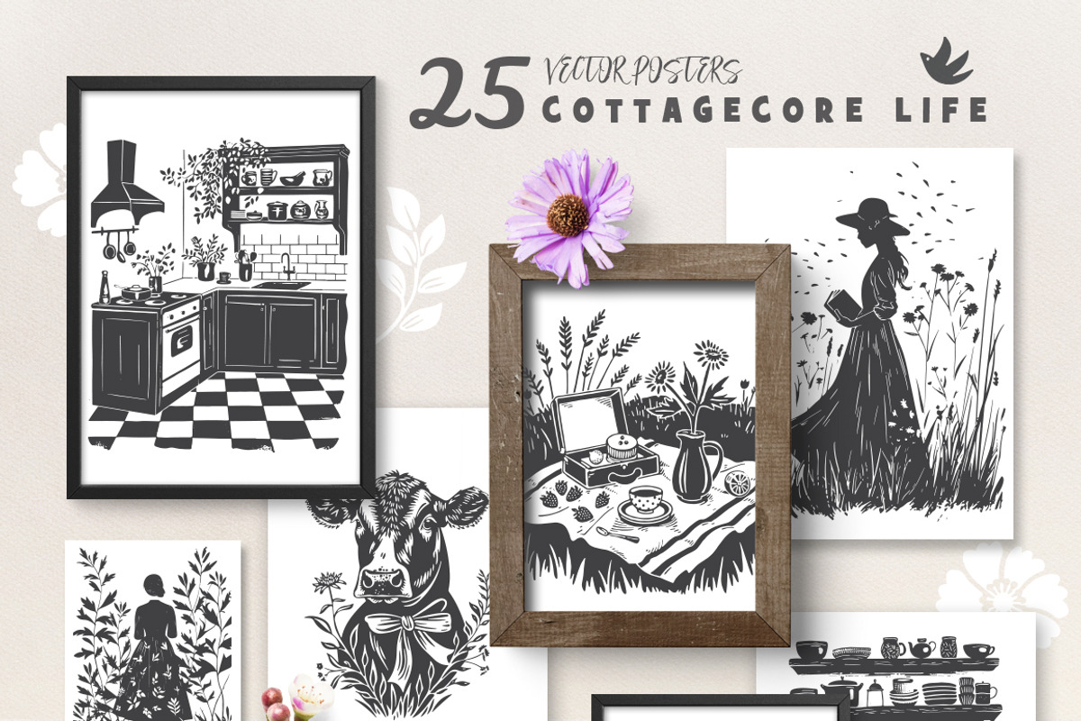 160 Cottagecore Linocut Collection, an Object Graphic by DariSmartArt (Photo 6 of 20)