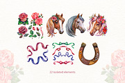 Roses and Horses Watercolor Cliparts, an Animal Illustration by NataliMiasStore (Thumbnail 2 of 8)