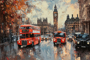 Lively street in London with iconic, a Photo by Iftikhar Alam