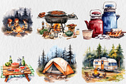 Watercolor Camping Clipart Bundle, an Illustration by Moon Studio (Thumbnail 3 of 15)