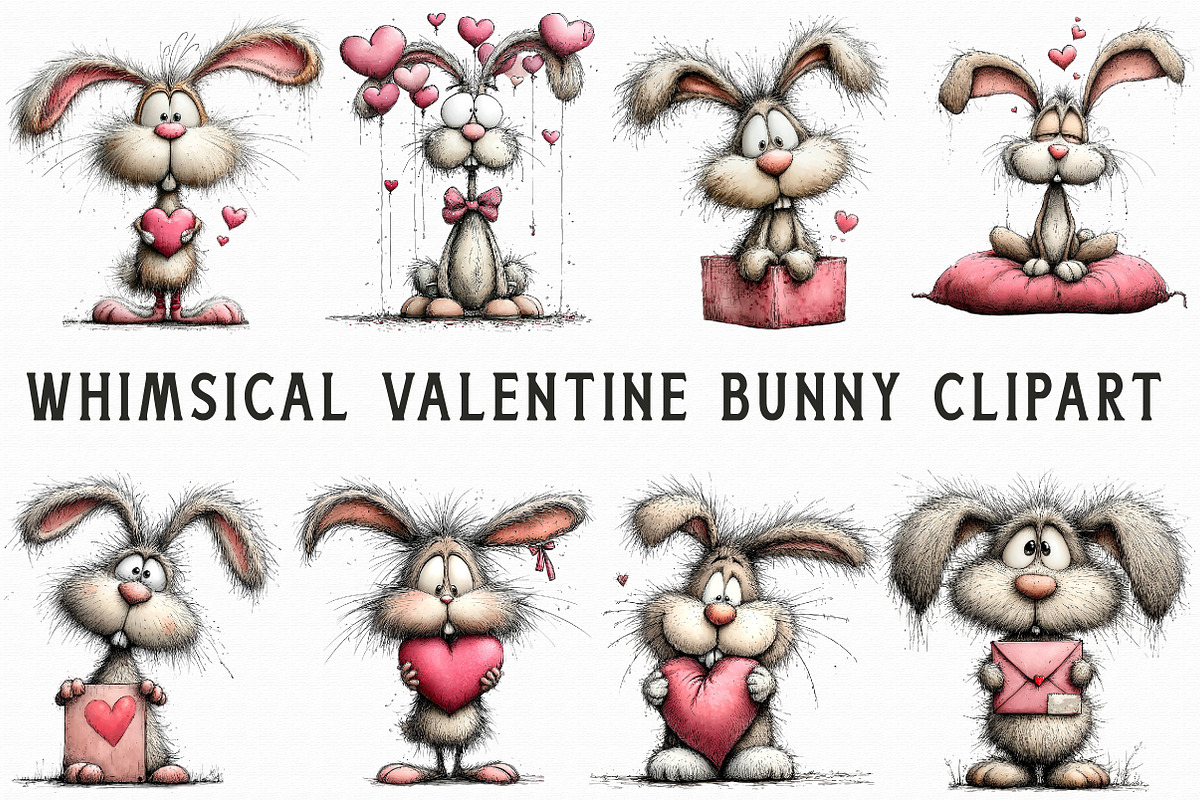 Whimsical Valentine Bunny Clipart, an Illustration by Libby Wishes (Photo 2 of 6)
