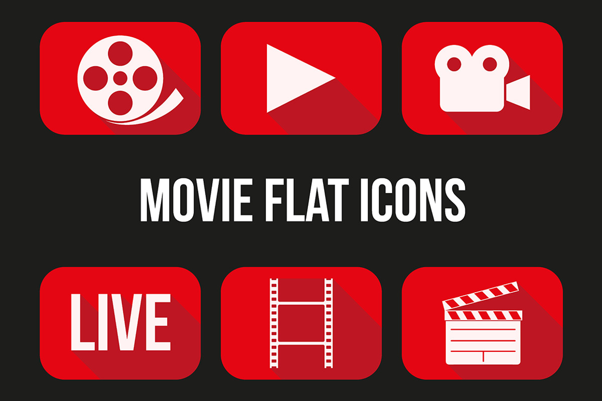 Movie and broadcast flat icons set