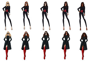 Girls In Red 2 Fashion Clipart Set