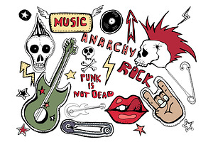 Hand drawn punk stickers.
