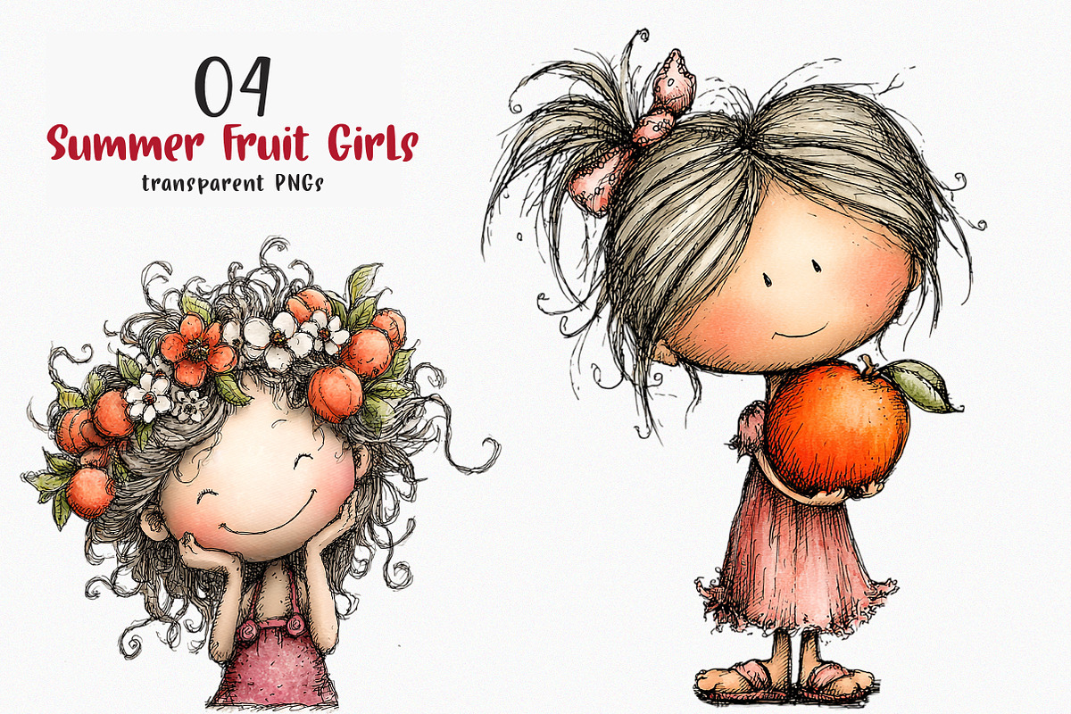 Watercolor Summer Fruit Girls Clipar, an Illustration by SinaCreation (Photo 1 of 3)