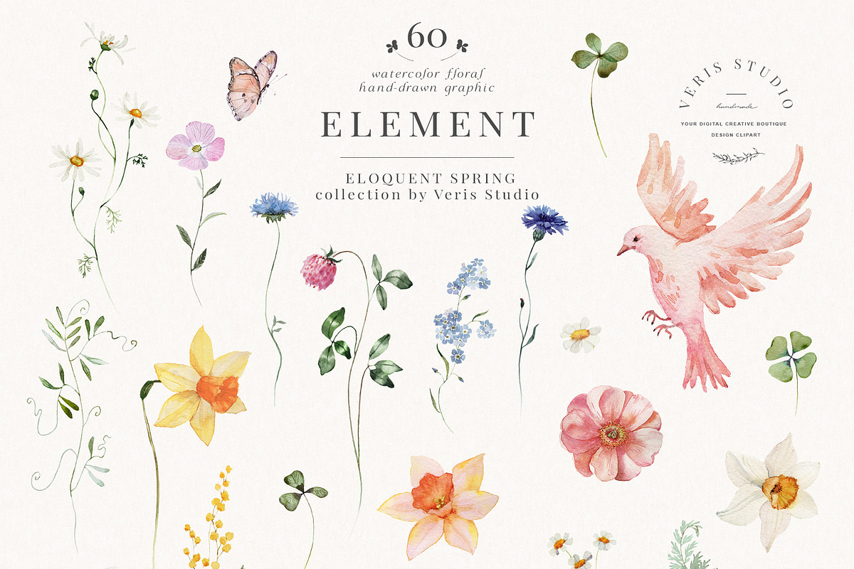 Spring Floral Watercolor Clipart Set, a Decorative Illustration by Veris Studio (Photo 20 of 20)