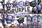 Whimsical Purple Halloween Clipart, a Seasonal Illustration by OK Design (Thumbnail 1 of 6)