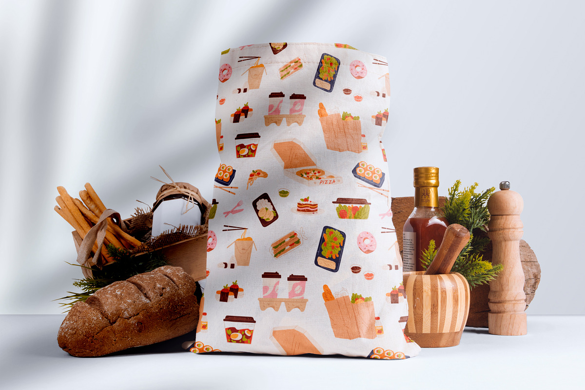 Takeaway food set & seamless pattern, a Food Illustration by Good Studio (Photo 4 of 5)