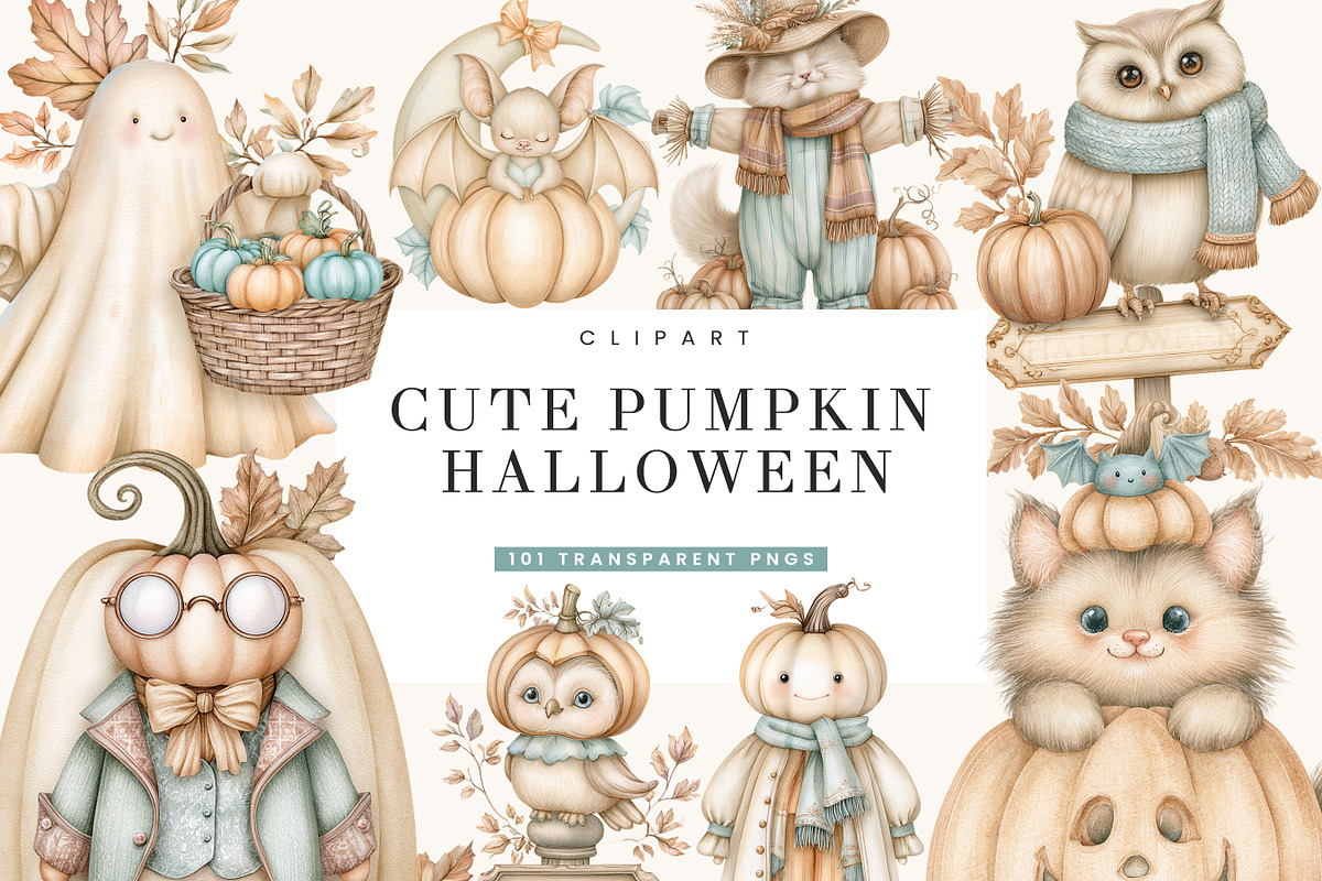 Cute Halloween Pumpkin PNG Clipart, a Seasonal Illustration by BusyDaydesign (Photo 1 of 9)