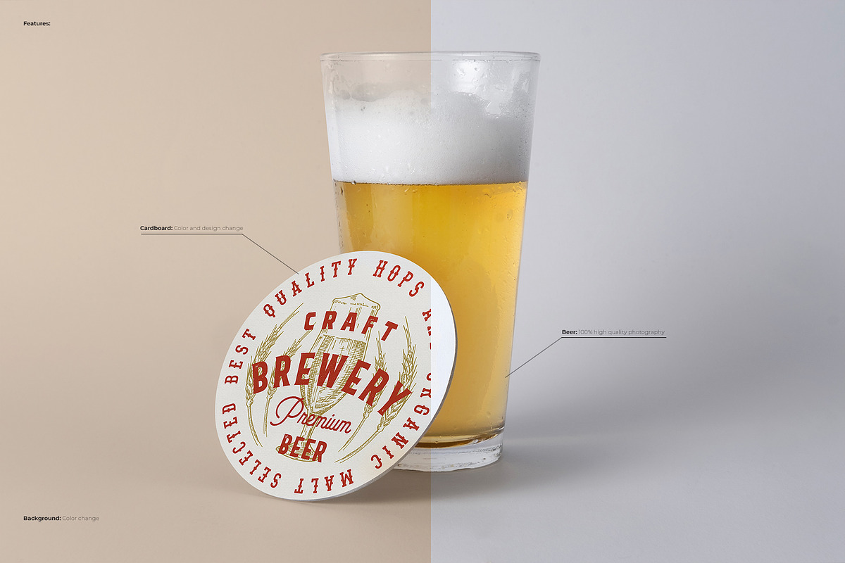Beer Glass Coaster Mockup, a Mockup by Graphicnugget (Photo 3 of 4)