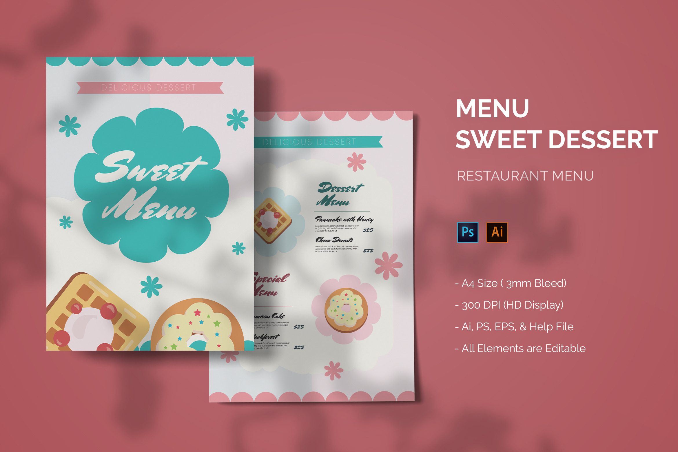 Sweet Dessert - Food Menu, a Print Template by StreaksideStd