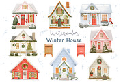 Watercolor winter Christmas house, a Seasonal Illustration by ArtGiftsStudio (Thumbnail 1 of 4)