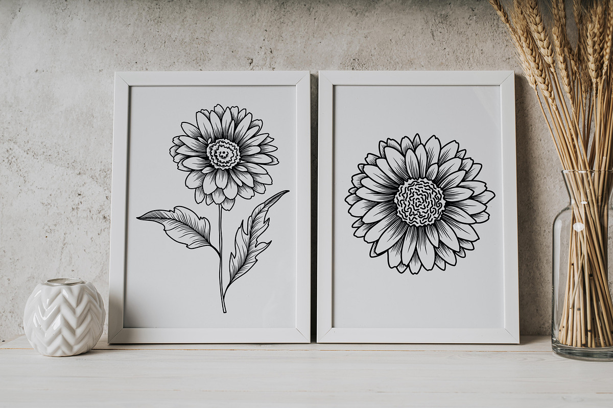 Aster Line Art SVG, an Object Graphic by Dervik Art Store (Photo 4 of 7)