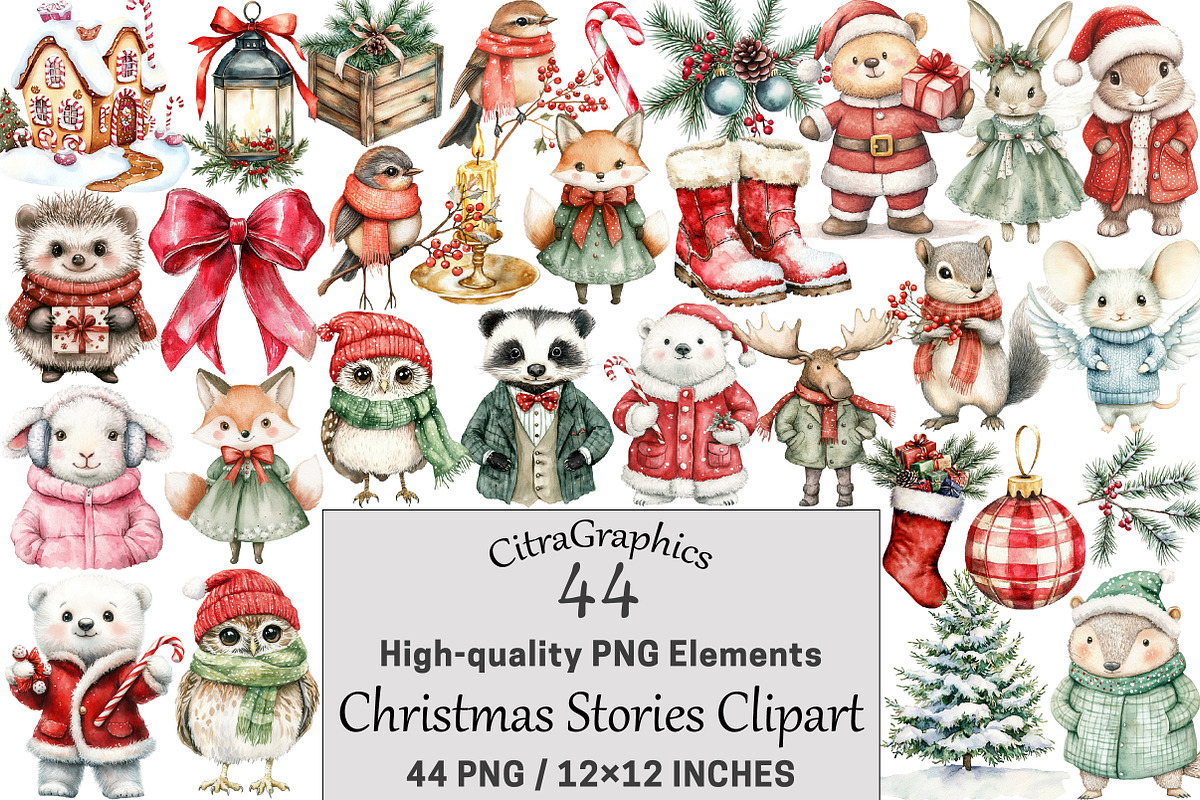 Watercolor Christmas Stories Clipart, a Seasonal Illustration by CitraGraphics (Photo 1 of 5)