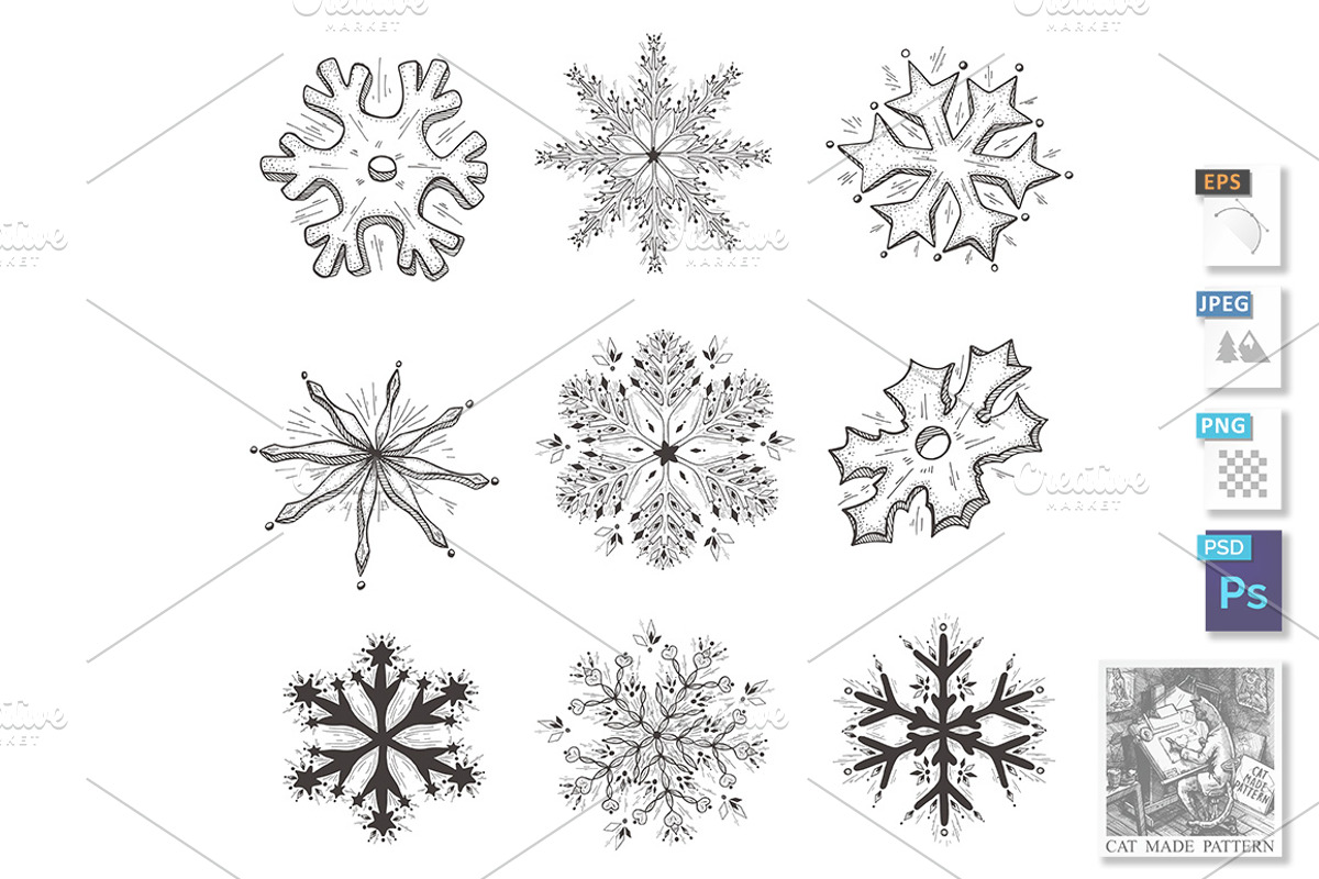 Hand drawn illustration of Snowflake, an Object Graphic by CatMadePattern