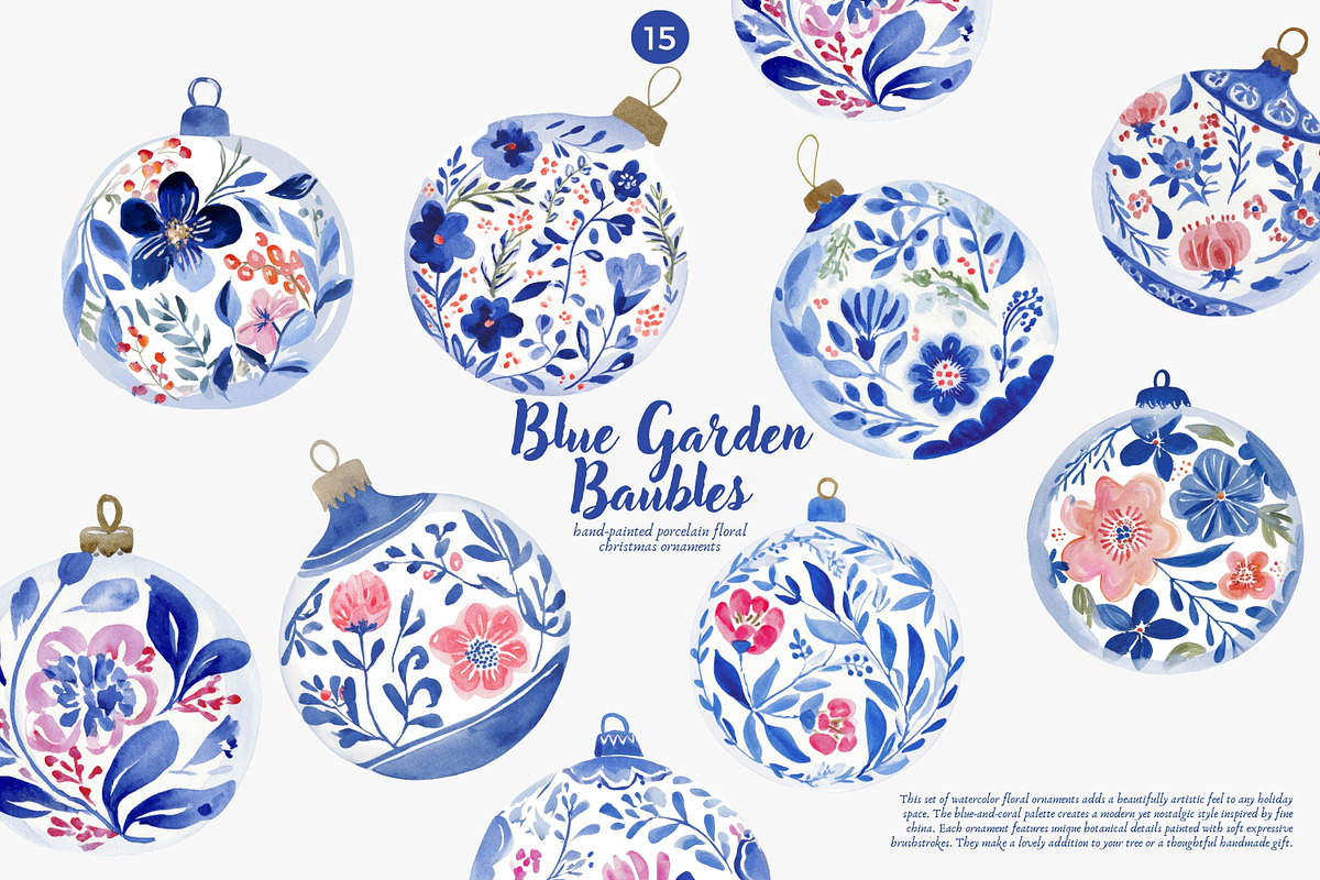 Blue Garden Baubles Clipart set, a Decorative Illustration by Patishop Art (Photo 1 of 4)