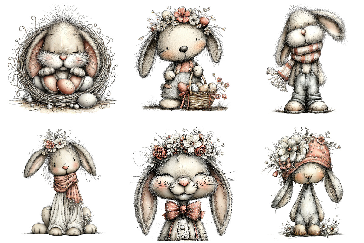 Boho Easter Bunny Clipart, an Illustration by Design Market (Photo 2 of 3)