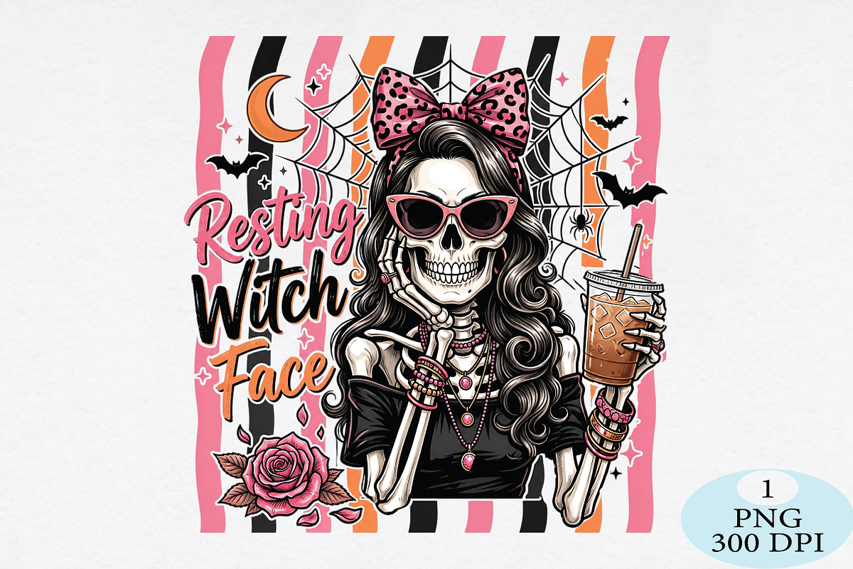 Resting Witch Face Skeleton PNG, a Seasonal Illustration by Daily.Designs (Photo 1 of 5)