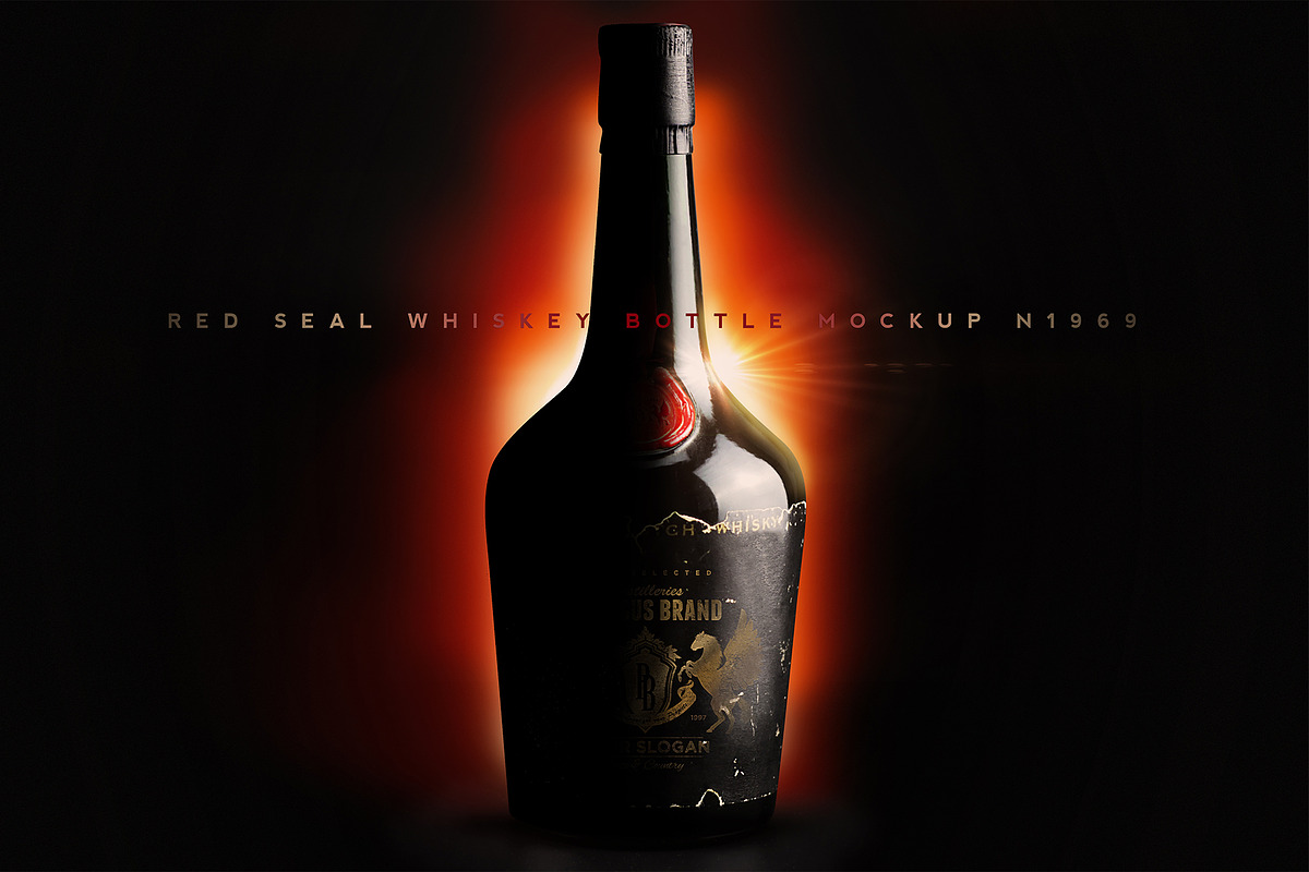 Red Seal Whiskey Bottle Mockup N1969, a Product Mockup by BMACHINA Labs. (Photo 1 of 5)