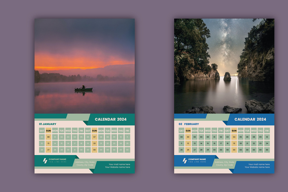 12 Pages Modern Wall Calendar 2024, a Stationery Template by Annudesign (Photo 5 of 9)
