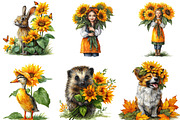 Cute Sunflower Whimsical Clipart, a Seasonal Illustration by Designking (Thumbnail 3 of 5)