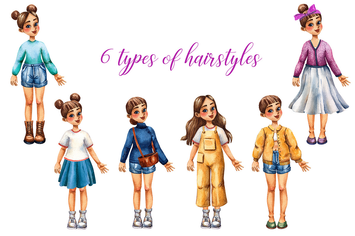 Lucy's Outfits - Watercolor Clipart, an Illustration by Mashamashastu (Photo 3 of 8)