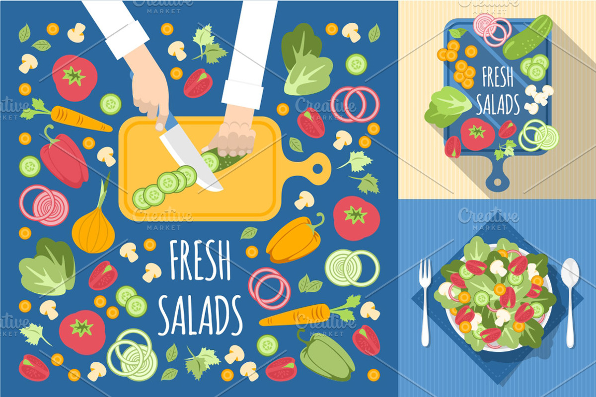 Flat Fresh Salads, a Food Illustration by Rosa Puchalt (Photo 2 of 2)
