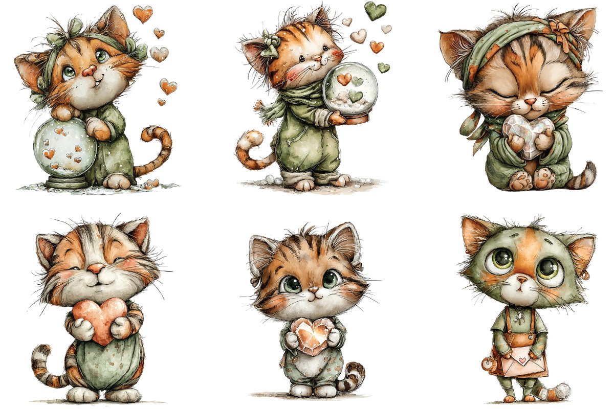 Whimsical Valentine Dog Cat Clipart, an Illustration by CraftArtStudio (Photo 3 of 6)