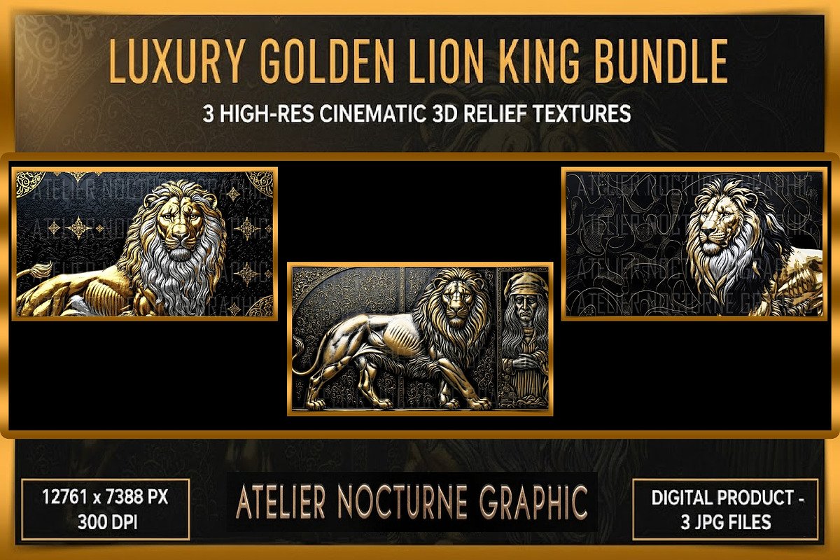 Luxury Golden Lion Bundle 3D Relief, a Texture Graphic by Atelier Nocturne Graphic (Photo 1 of 3)