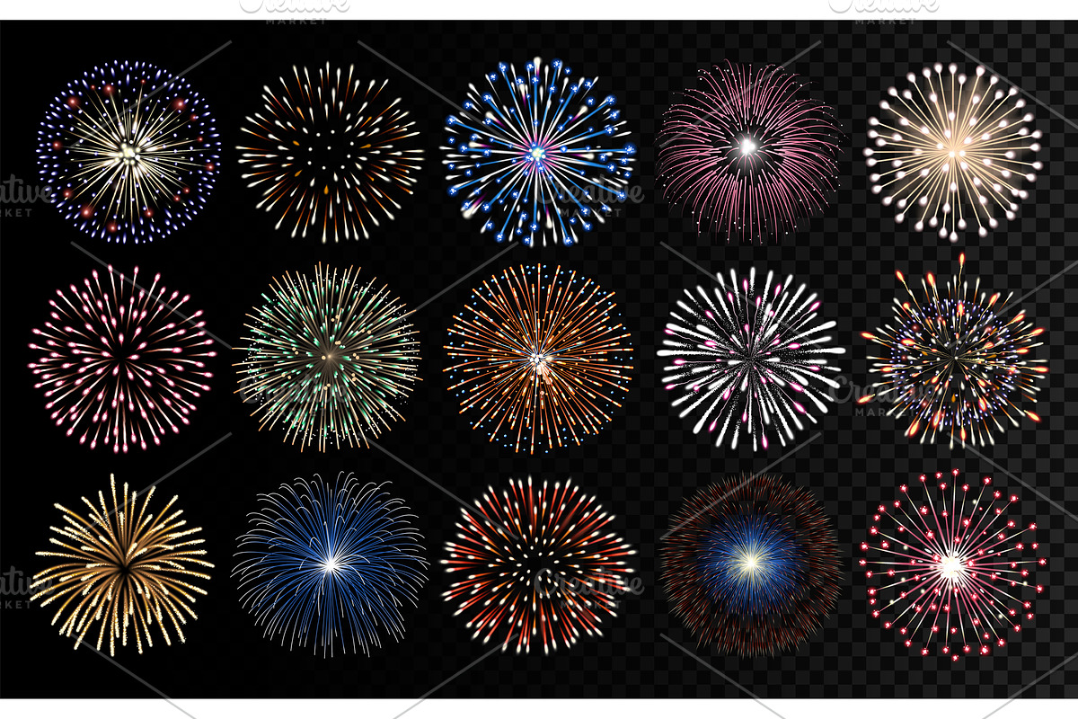 Set of realistic fireworks, a Decorative Illustration by Yayasya